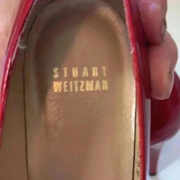 Stuart Weitzman, candy apple red heels with peep toe, 7 1/2 narrow - Picture 10 of 13